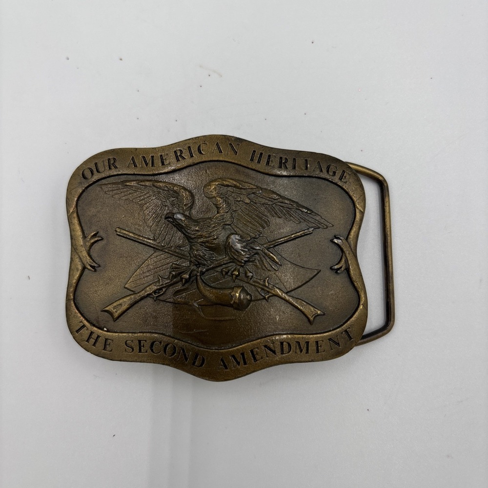 Vintage Brass Belt Buckle The Second Amendment Our‎ American Heritage